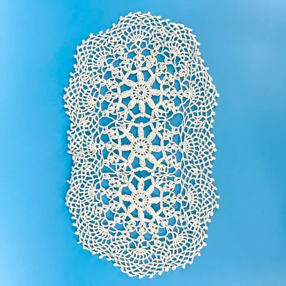 70s Crochet Doily Oval Cottage 1970s Vintage